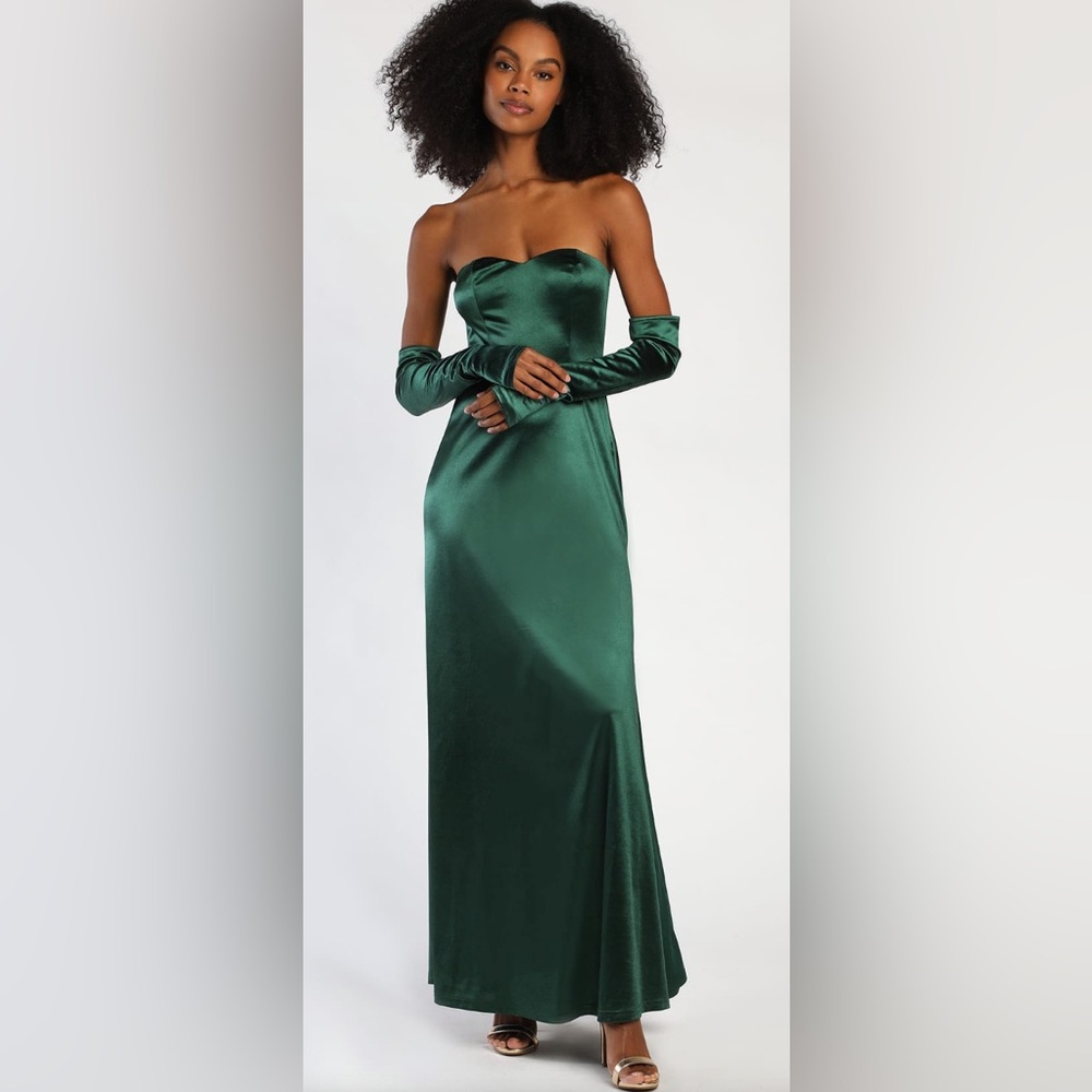 Lulus Emerald Green Satin Strapless Maxi Dress